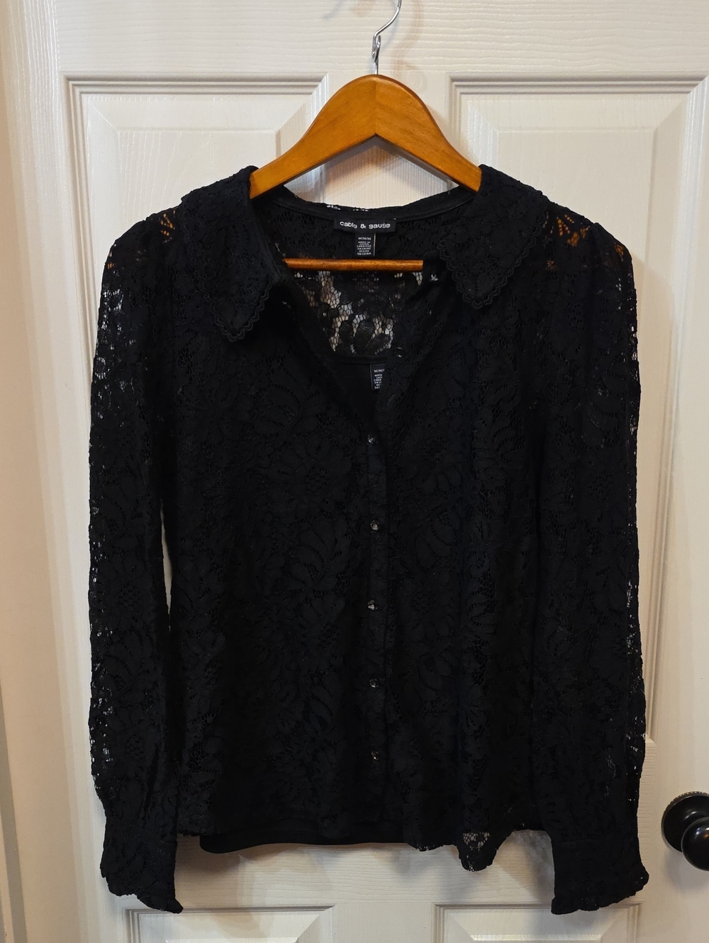Cable & Gauge Black Lace Button-Down Blouse